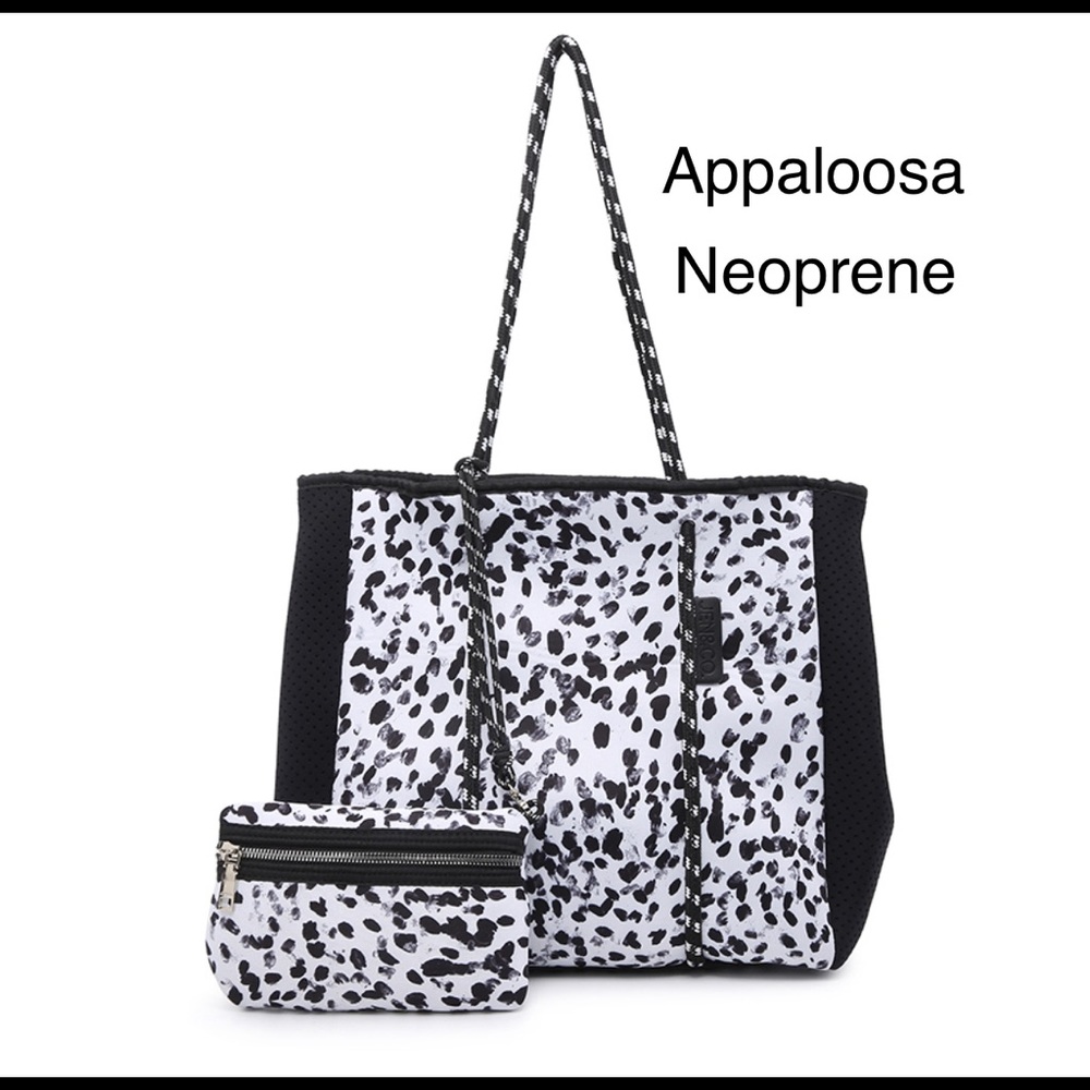 Leopard & Solids-Neoprene Large Tote w/Pouch! NWT